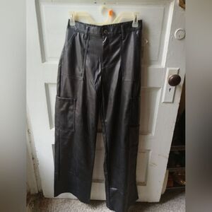 Pleather High Rise Cargo Wide Leg Pant
